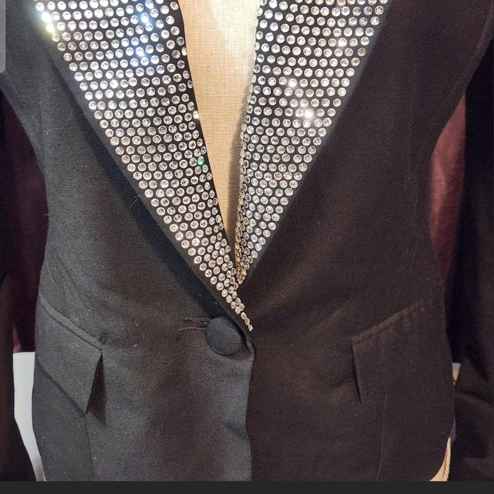TOV Holy G Inc. Rhinestone Lapel Wool Blend Blazer med size 42